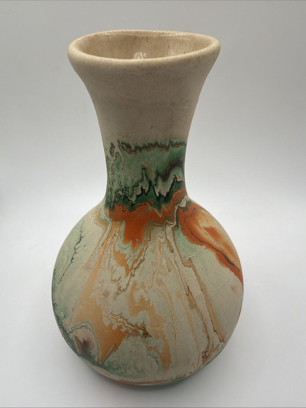 Vintage Nemadji Clay 6.5" Vase Beautiful Orange And Green